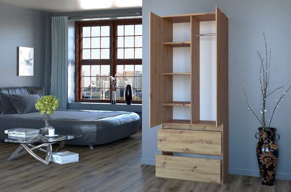 Šatní skříň 90 cm s šuplíky TAAVI - dub artisan