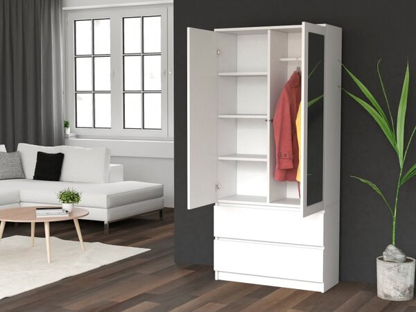 Šatní skříň 90 cm se zrcadlem TAAVI - bílá
