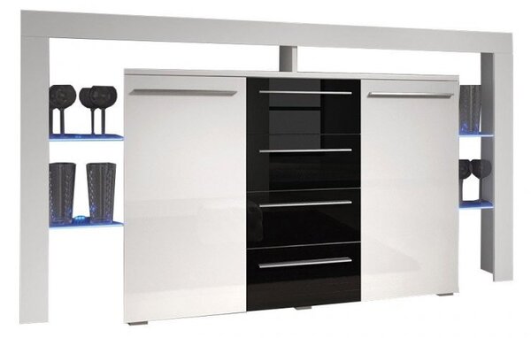 Kombinovaná komoda s LED osvětlením CLANE 1 - bílá / lesklá bílá