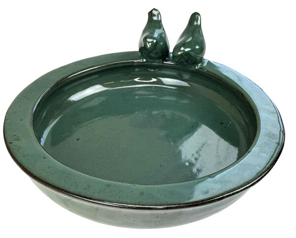 Pítko s ptáčky glazované pr. 28 cm v. 12 cm barva tm. zelená