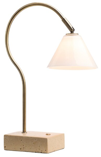 Halo Design Mosazná nabíjecí stolní LED lampa Question 31 cm s travertinovou podstavou