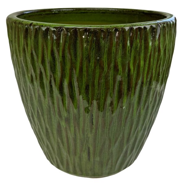 Květináč keramický glazovaný STRIA 30x28 cm tm.zelený
