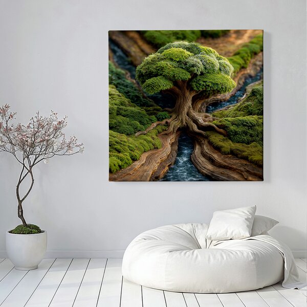 Obraz na plátně - Strom života Vodní síla, mechový styl FeelHappy.cz Velikost obrazu (šířka x výška): 40 x 40 cm