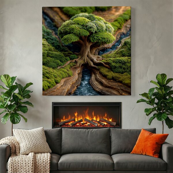 Obraz na plátně - Strom života Vodní síla, mechový styl FeelHappy.cz Velikost obrazu (šířka x výška): 40 x 40 cm