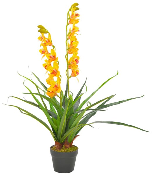 Umělá rostlina orchidej s květináčem žlutá 90 cm