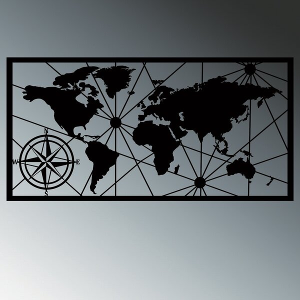 Wallity Nástěnná kovová dekorace World Map Led 452 černá