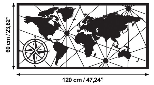 Wallity Nástěnná kovová dekorace World Map Led 452 černá