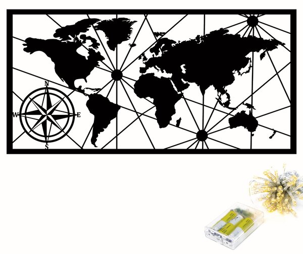 Wallity Nástěnná kovová dekorace World Map Led 452 černá