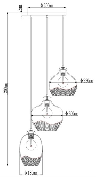 Globo 15898-3HR - Lustr na lanku JESSICA 3xE27/60W/230V pr. 45 cm