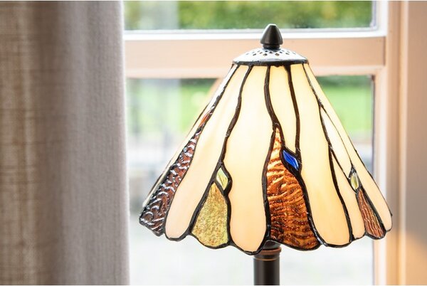 Béžovo-hnědá stolní lampa Tiffany Titto - Ø 20*60 cm E14/ 1*40W - Clayre & Eef