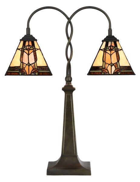 Béžovo-hnědá stolní lampa tiffany Bernadette I - 48*19*66 cm E27/ 2*40W - Clayre & Eef