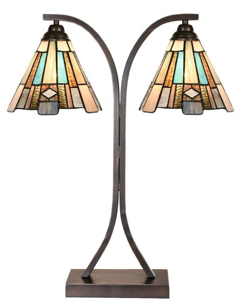 Béžovo-hnědá stolní lampa tiffany Annie - 48*19*57 cm E27/max 2*60W - Clayre & Eef