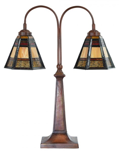 Béžovo-hnědá stolní lampa tiffany Bernadette - 48*19*64 cm E27/ 2*60W - Clayre & Eef