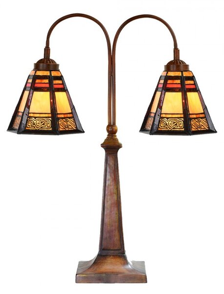 Béžovo-hnědá stolní lampa tiffany Bernadette - 48*19*64 cm E27/ 2*60W - Clayre & Eef
