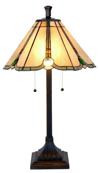 Béžovo-hnědá stolní lampa tiffany Jeannine - Ø 40*67 cm / E27/ 2*60W - Clayre & Eef