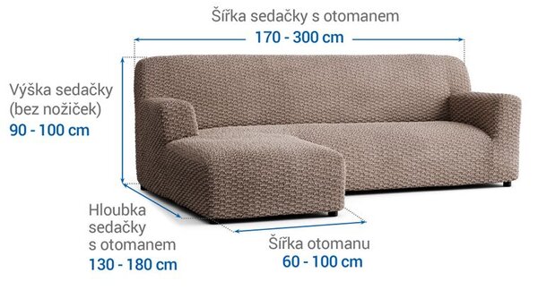 Bielastické potahy MOSAICO oříškové sedačka s otomanem vlevo (š. 170 - 300 cm)