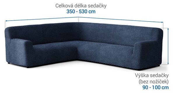 Bielastické potahy MOSAICO modré rohová sedačka (š. 350 - 530 cm)
