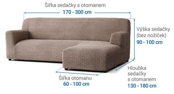 Bielastické potahy MOSAICO oříškové sedačka s otomanem vpravo (š. 170 - 300 cm)
