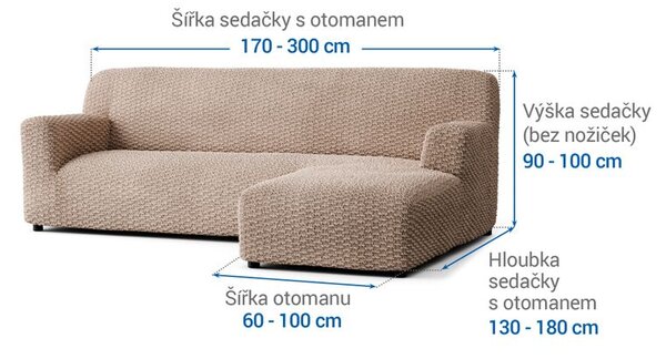 Bielastické potahy MOSAICO béžové sedačka s otomanem vpravo (š. 170 - 300 cm)