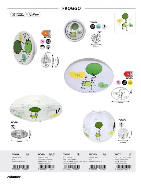 76071 Dětské noční světlo FROGGO LED 0,3W 2xAA 6000K IP20