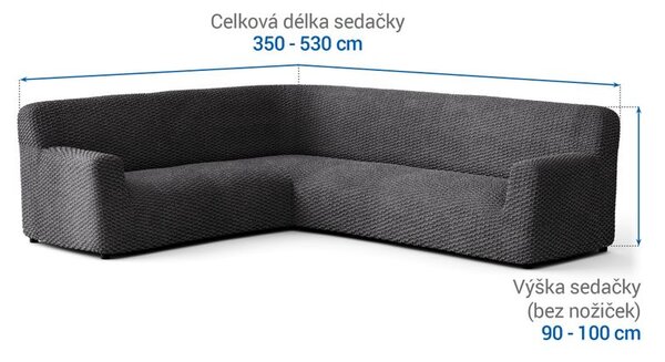 Bielastické potahy MOSAICO tmavě šedé rohová sedačka (š. 350 - 530 cm)