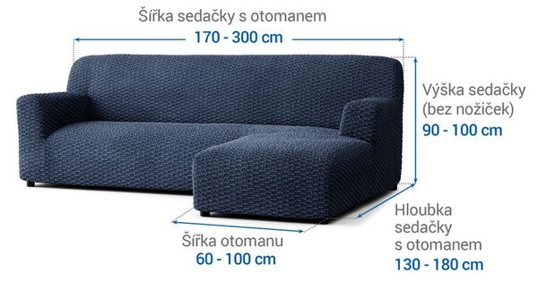 Bielastické potahy MOSAICO modré sedačka s otomanem vpravo (š. 170 - 300 cm)
