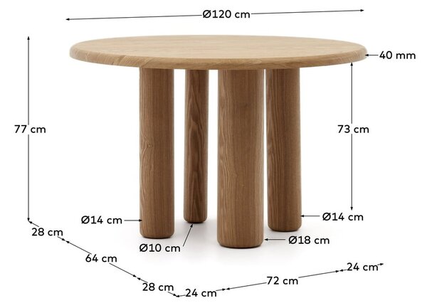 Kulatý jídelní stůl v dekoru jasanu ø 120 cm Mailen – Kave Home