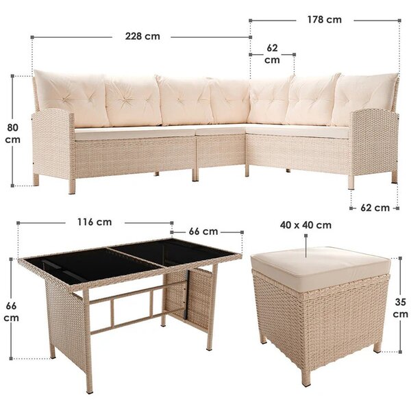 Juskys Zahradní ratanový set Manacor - krémový/pískové podušky