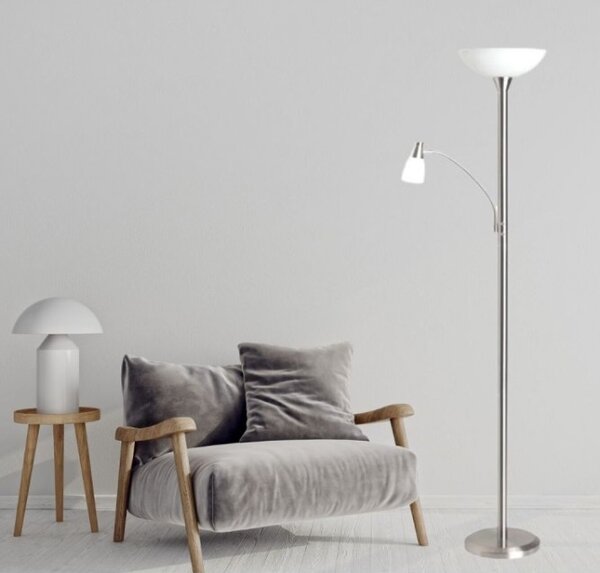 Brilliant G93004/13 Stojanová lampa LUCY satinovaný chrom, čtecí rameno