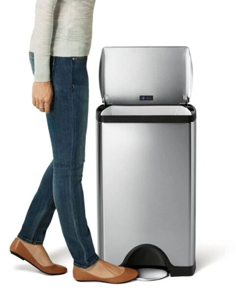 Pedálový odpadkový koš Simplehuman – 38 l, obdélníkový, matná ocel, FPP