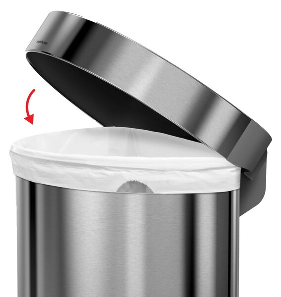 Pedálový odpadkový koš Simplehuman – 45 l, půlkulatý, matná ocel, FPP, rám na sáčky