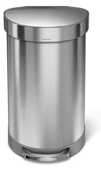 Pedálový odpadkový koš Simplehuman – 45 l, půlkulatý, matná ocel, FPP, rám na sáčky