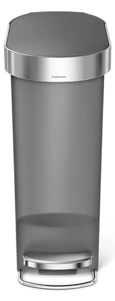 Simplehuman pedálový odpadkový koš, 40 l, šedý plast, úzký, oválný, s nerez krytem sáčku