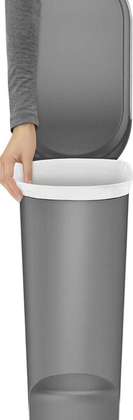 Simplehuman pedálový odpadkový koš, 40 l, šedý plast, úzký, oválný, s nerez krytem sáčku