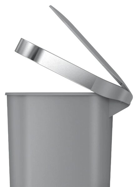 Simplehuman pedálový odpadkový koš, 40 l, šedý plast, úzký, oválný, s nerez krytem sáčku