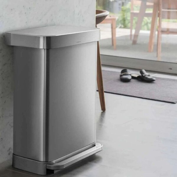 Pedálový odpadkový koš Simplehuman – 45 l, kartáčovaná ocel, FPP, kapsa na sáčky