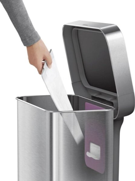 Pedálový odpadkový koš Simplehuman – 45 l, kartáčovaná ocel, FPP, kapsa na sáčky