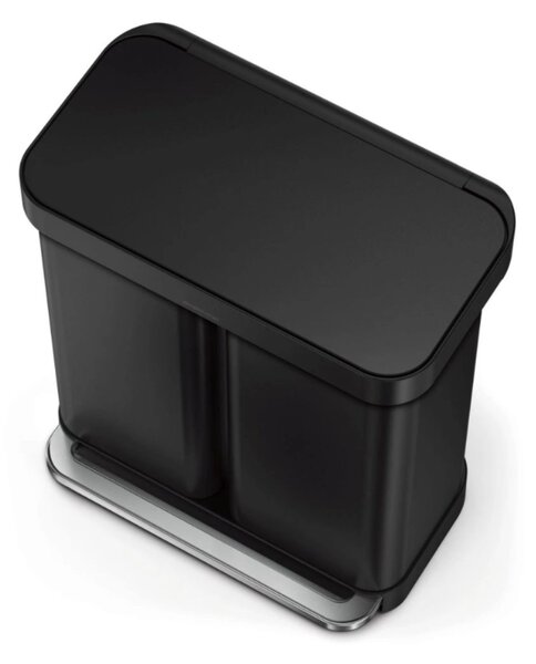 Pedálový odpadkový koš Simplehuman na tříděný odpad – 58l (34/24), matná černá ocel