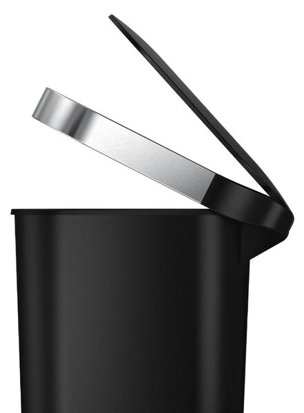 Simplehuman pedálový odpadkový koš, 40 l, černý plast, úzký, oválný, s nerez krytem sáčku