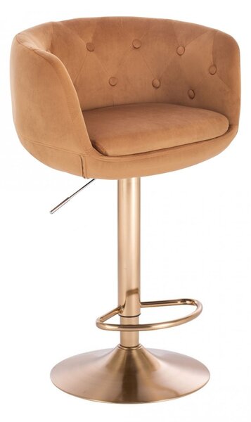 LuxuryForm Barová židle MONTANA VELUR na zlatém talíři - hnědá