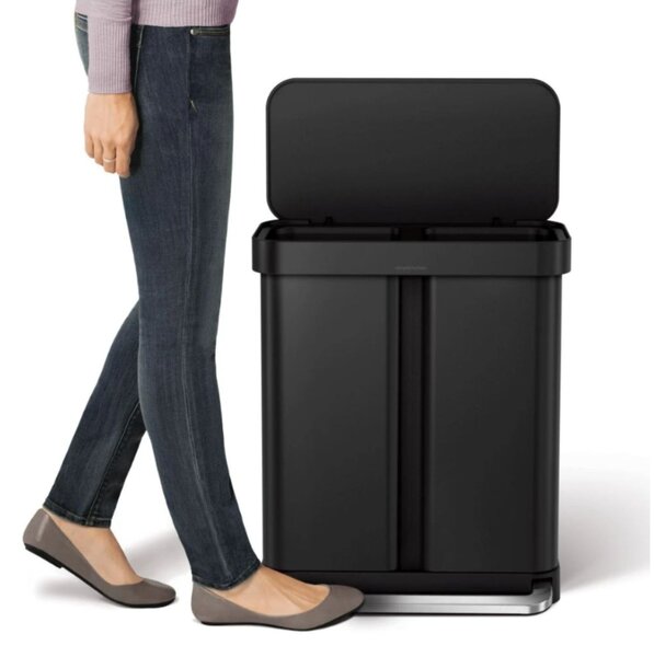 Pedálový odpadkový koš Simplehuman na tříděný odpad – 58l (34/24), matná černá ocel