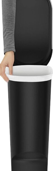 Simplehuman pedálový odpadkový koš, 40 l, černý plast, úzký, oválný, s nerez krytem sáčku