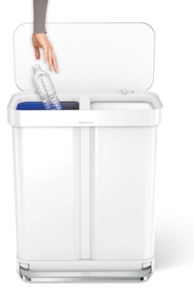 Simplehuman pedálový odpadkový koš na tříděný odpad DUAL, 58 L (34/24), bílá ocel
