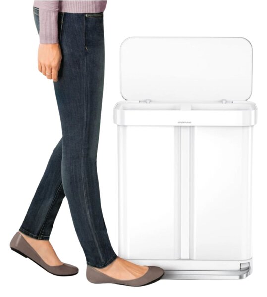 Simplehuman pedálový odpadkový koš na tříděný odpad DUAL, 58 L (34/24), bílá ocel