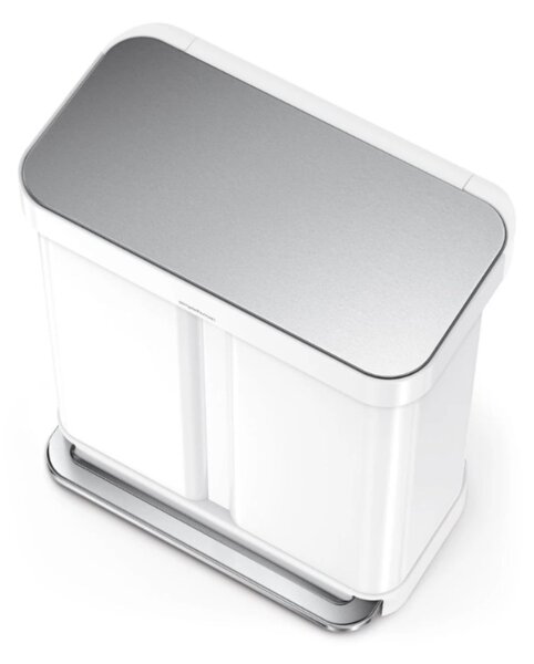Simplehuman pedálový odpadkový koš na tříděný odpad DUAL, 58 L (34/24), bílá ocel