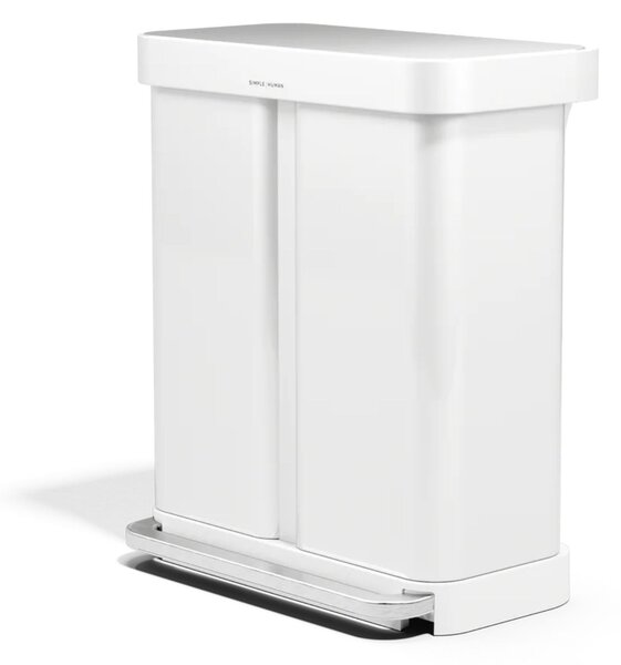 Simplehuman pedálový odpadkový koš na tříděný odpad DUAL, 58 L (34/24), bílá ocel
