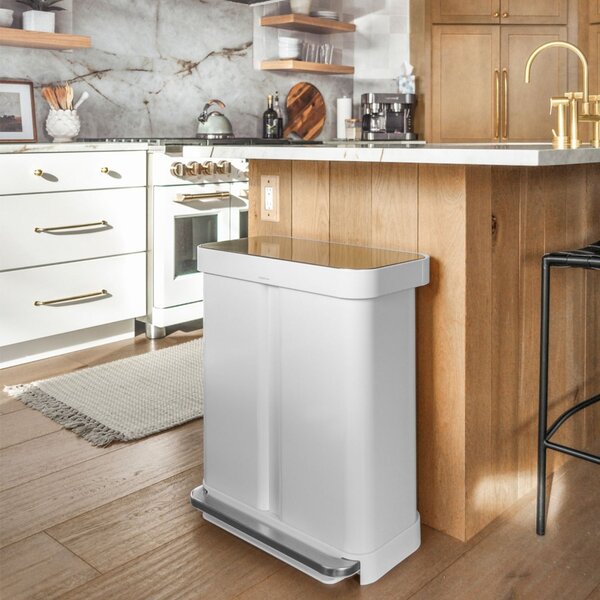 Simplehuman pedálový odpadkový koš na tříděný odpad DUAL, 58 L (34/24), bílá ocel