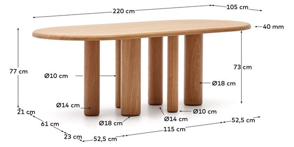 Jídelní stůl v dekoru jasanu 105x220 cm Mailen – Kave Home