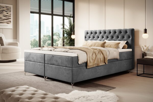 Čalouněná postel 200x200 ADRIA s úložným prostorem - šedá