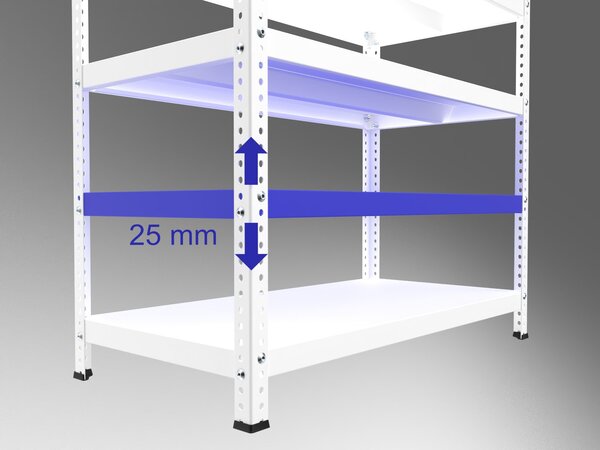 Šroubovaný regál do domácnosti Biedrax 50 x 100 x 200 cm, bílý, 6 polic, nosnost 150 kg na polici